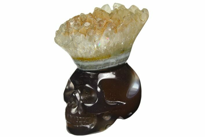 Polished Agate Skull with Quartz Crown #149557